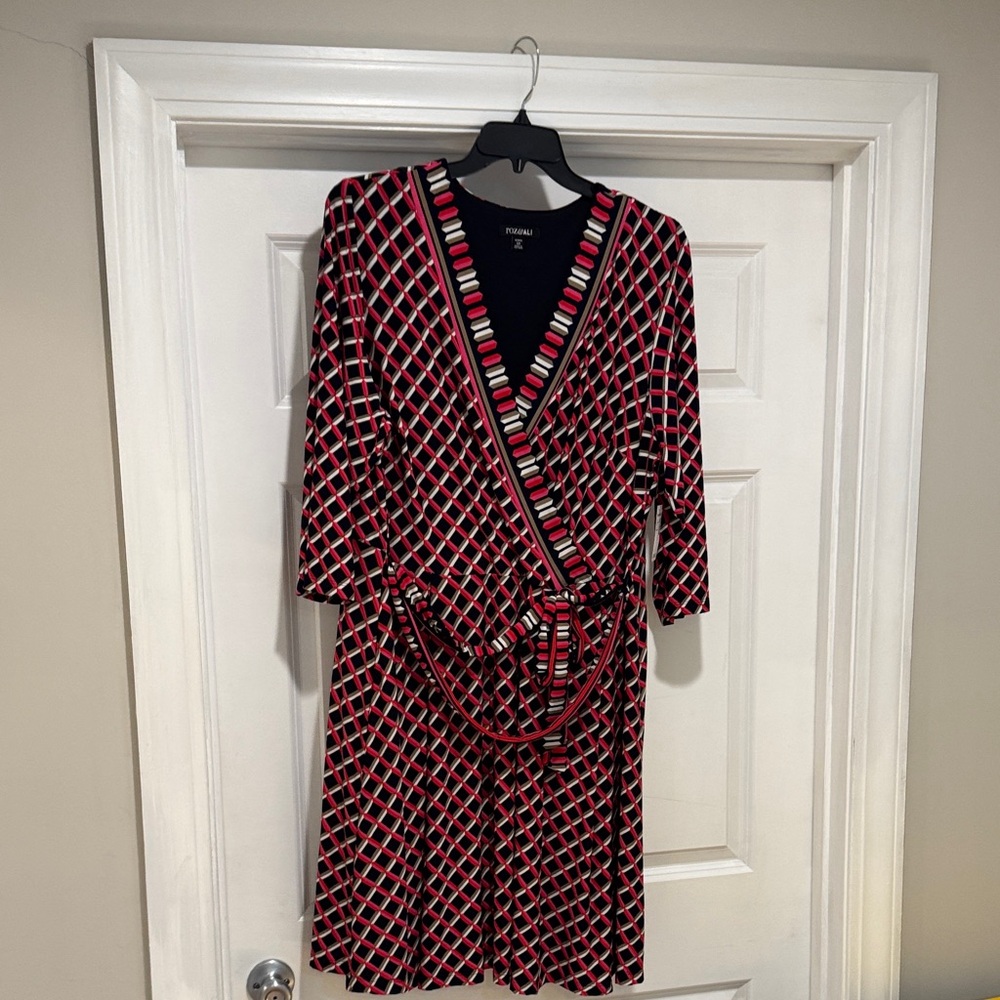 Roz & Ali Navy and Hot Pink Faux Wrap Dress